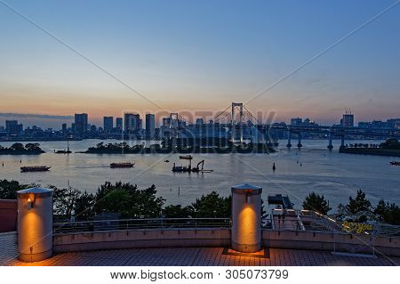 Tokyo, Japan, May 17, 2019 : Odaiba, A Large Artificial Island Across The Rainbow Bridge From City C