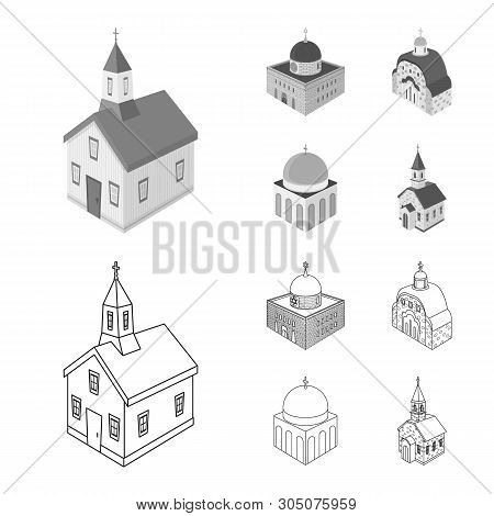 Vector Design Of Temple And Historic Sign. Set Of Temple And Faith Vector Icon For Stock.
