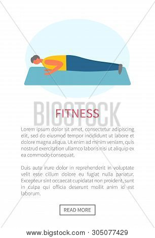 Sport And Exercise, Man Doing Push-ups On Rug Vector. Pumping Biceps, Healthy Lifestyle And Daily Wo