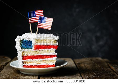 American National Holidays Concept - 4th Of July, Memorial Day, Labour Day. Layered Spounge Cake In 