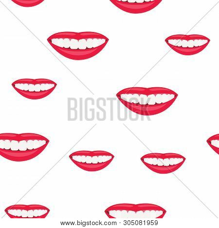White Smile With Teeth Seamless Pattern. Dental Jaw. Vector Illustration On White Background