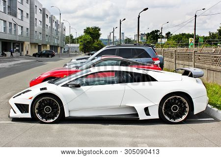 Kiev, Ukraine; April 11, 2016. Ferrari 599 Gtb Fiorano Stallone Mansory & Lamborghini Murcielago Ims
