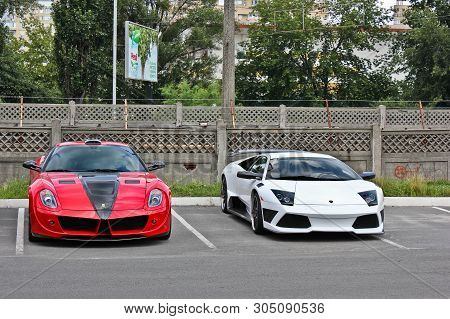 Kiev, Ukraine; April 11, 2016. Ferrari 599 Gtb Fiorano Stallone Mansory & Lamborghini Murcielago Ims