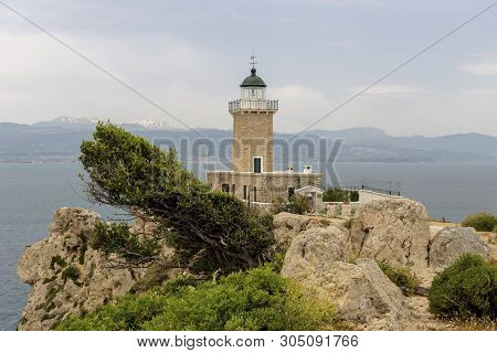 The Melagavi Lighthouse, Also Known As Heraion Lighthouse On The Agrilaos Peninsula (europe, Greece)