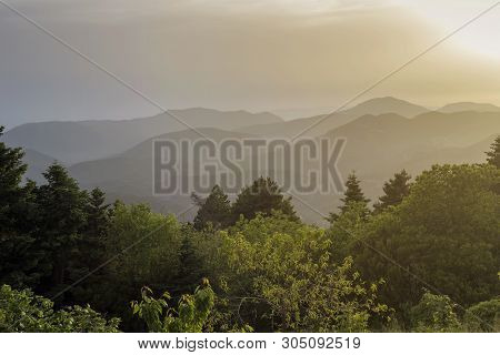 Landscape. Huge Scenic Mountains In Spring, Overcast Day From A Height (taygetos Mountain Range, Gre