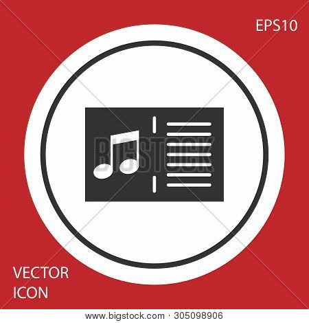 Grey Music Book With Note Icon Isolated On Red Background. Music Sheet With Note Stave. Notebook For