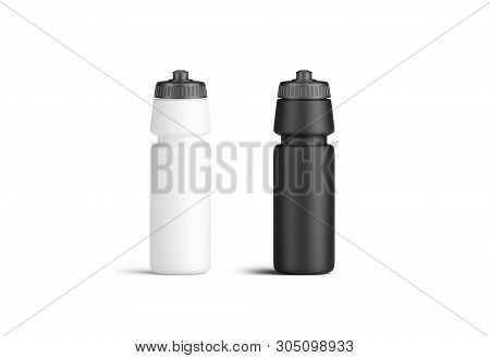 Blank Black And White Plastic Sport Bottle Mock Up, Front View, Isolated, 3d Rendering. Clear Reusab