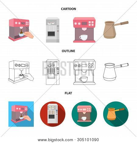 Isolated Object Of Coffee And Machine Sign. Set Of Coffee And Kitchen Stock Vector Illustration.