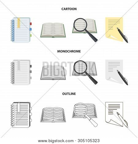 Vector Illustration Of Book And Open Symbol. Set Of Book And Pencil Stock Symbol For Web.