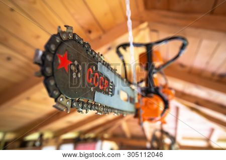 Soviet Made Chainsaw Blade With Ussr Or Cccp And Red Star Sign, Historic Soviet Gear