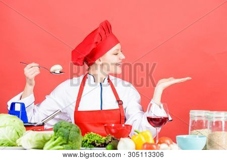 Woman In Cook Hat. Organic Eating And Vegetarian. Housewife. Restaurant Menu. Dieting. Professional 