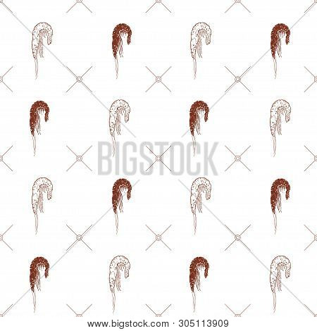 Seamless Pattern Red Shrimps Painted With Line And Silhouette. Vector Illustration