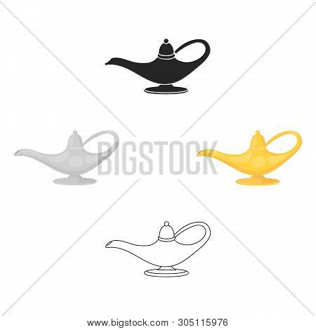 Genies Lamp Icon In Cartoon, Black Style Isolated On White Background. Black And White Magic Symbol 