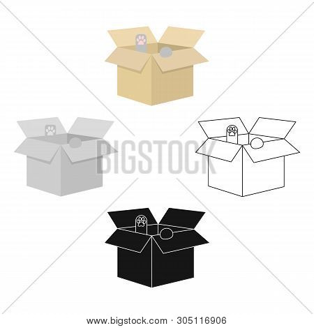Cat In A Carton Box Icon In Cartoon, Black Style Isolated On White Background. Cat Symbol Stock Vect
