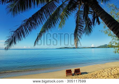 Two Sun Chairs On A Tropical Beach, Nacula Island, Yasawas, Fiji