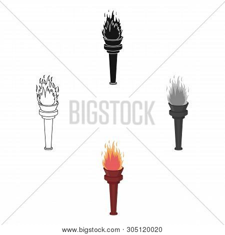 Street Lamp In The Form Of A Torch With An Open Fire.lamppost Single Icon In Cartoon, Black Style Ve
