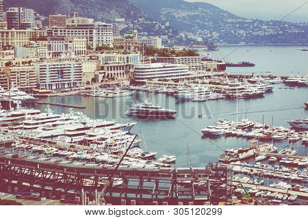 La Condamine, Monaco - June 04, 2019: La Condamine Harbour. Cityscape And Harbor Of Monte Carlo. Pri