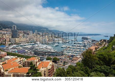 La Condamine, Monaco - June 04, 2019: La Condamine Harbour. Cityscape And Harbor Of Monte Carlo. Pri
