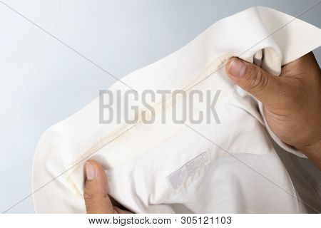 Yellow Dirty Stain On White Collar Shirt