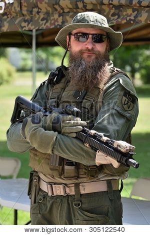 Vilnius, Lithuania - June 01: Riflemen Posing In Public Park During Solemn Riflemens Formation On Ju