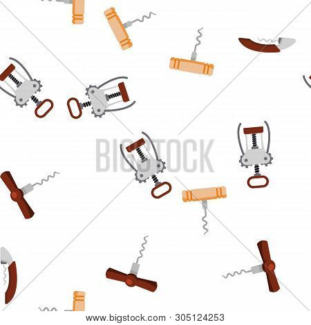 Corkscrew Icon Seamless Pattern Vector. Wine Cork Screw. Open Bottle. Party Bar Tool. Drink Opener E