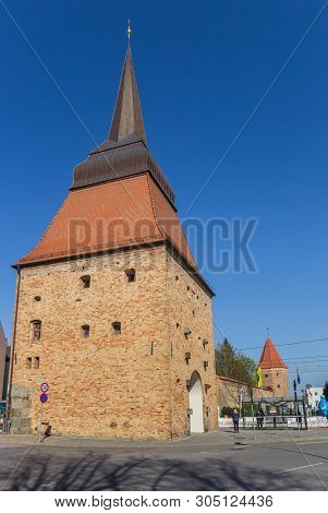Rostock, Germany - April 17, 2019: Historic City Gate Steintor In The Center Of Rostock, Germany