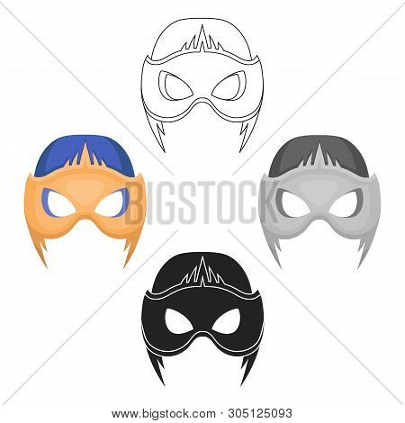 Full Head Mask Icon In Cartoon, Black Style Isolated On White Background. Superhero S Mask Symbol St