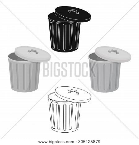 Trash Can Icon In Cartoon, Black Style Isolated On White Background. Trash And Garbage Symbol Stock 