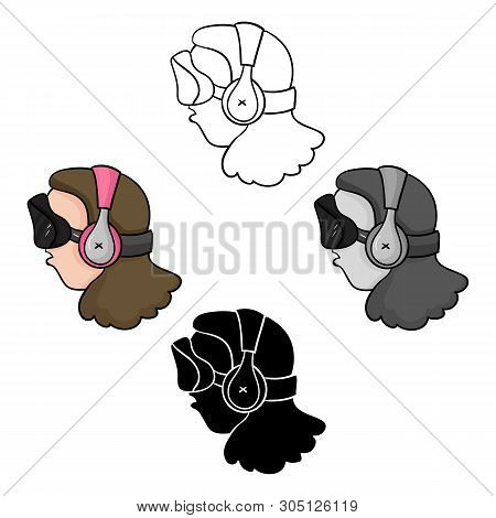 Player With Virtual Reality Headcartoon, Black Icon In Cartoon, Black Style Isolated On White Backgr