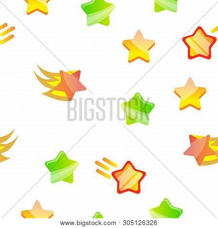 Star Icon Seamless Patternvector. Gold Bright Star Icons. Sky Cosmos Object. Rating Sign. Winner Sha