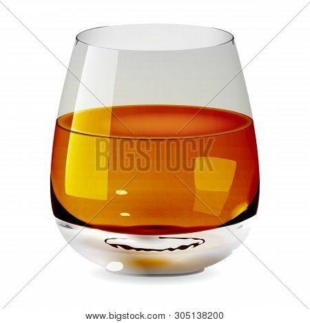 Vector Realistic Transparent And Isolated Tumbler Glass With Whiskey. Alcohol Drink Glass Icon Illus
