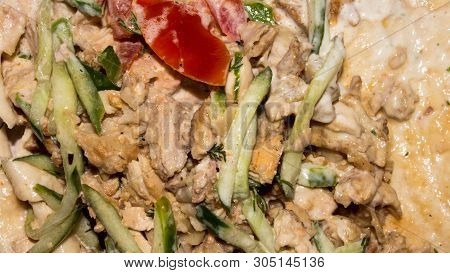 Shawarma With Chicken And Vegetables.background Of Shawarma In Garlic Sauce.background Of The Shawar