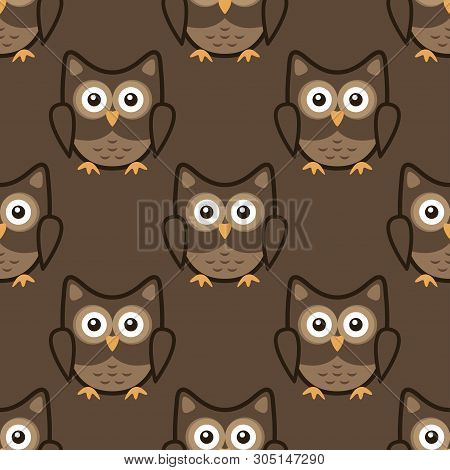 Owl Stylized Art Seemless Pattern Brown Colors
