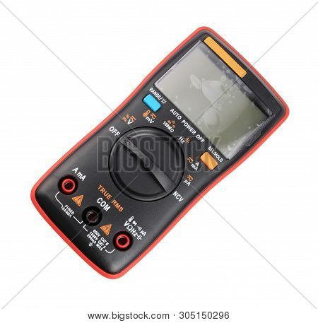 Black Digital Multimeter Isolated On White Background At Dry Day