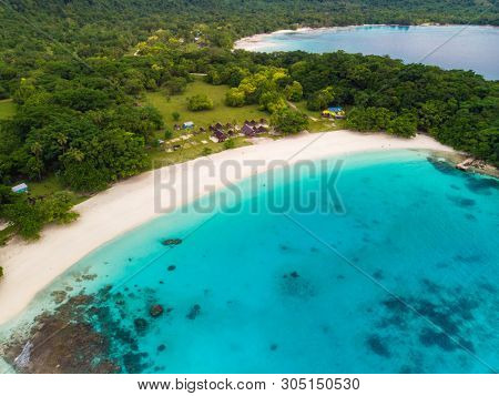 Drone view Champagne Beach, Vanuatu, Espiritu Santo island, near Luganville,  South Pacific