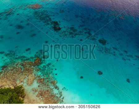 Drone view Champagne Beach, Vanuatu, Espiritu Santo island, near Luganville,  South Pacific