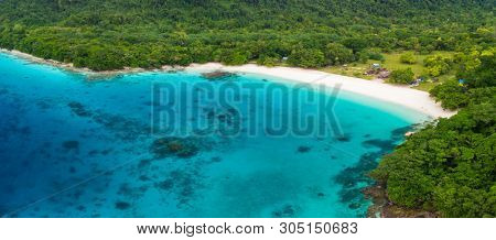Drone view Champagne Beach, Vanuatu, Espiritu Santo island, near Luganville,  South Pacific