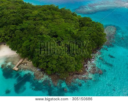 Drone view Champagne Beach, Vanuatu, Espiritu Santo island, near Luganville,  South Pacific