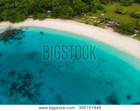 Drone view Champagne Beach, Vanuatu, Espiritu Santo island, near Luganville,  South Pacific