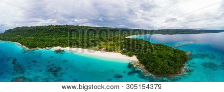 Drone view Champagne Beach, Vanuatu, Espiritu Santo island, near Luganville,  South Pacific