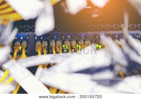 Optical Fiber And Card Equipment Background In Telecommunications Optical Select Focus. Fiber Type L