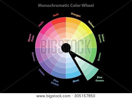 Monochromatic Color Wheel, Color Scheme Theory, Blue Greens Color In Evidence, Vector Isolated Or Bl