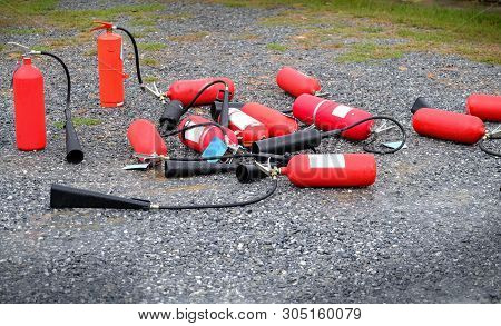 Fire Extinguisher On The Ground.after Trun Off On Fire