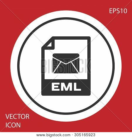 Grey Eml File Document Icon. Download Eml Button Icon Isolated On Red Background. Eml File Symbol. W