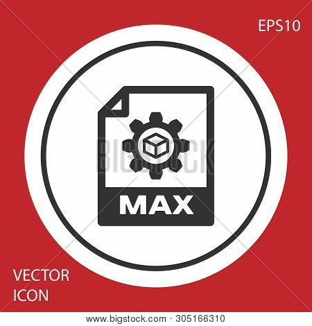 Grey Max File Document Icon. Download Max Button Icon Isolated On Red Background. Max File Symbol. W