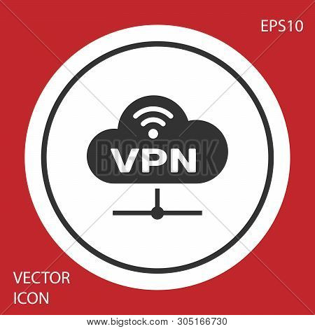 Grey Vpn Network Cloud Connection Icon Isolated On Red Background. Social Technology. Cloud Computin