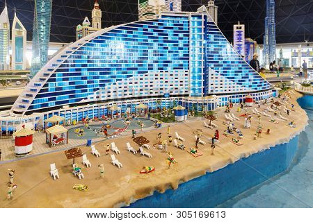 Dubai, Uae, January 09, 2019: Lego Miniature Of The Jumeirah Beach Hotel  In Miniland Of Legoland