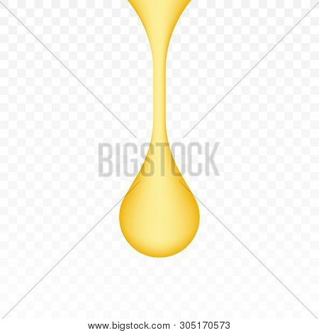 Oil Drop, Yellow Water Droplet Or Gold Honey Drip Isolated On Transparent Background. Golden Caramel