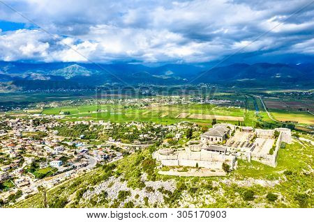 Aerial View Of Lekuresi Castle In Saranda, South Albania
