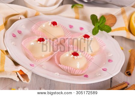 Sicilian Ricotta Cake (cassata) On White Dish.